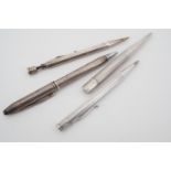 Four silver and white metal propelling pencils and pens, including two pencils by Yard-o-Lead, one