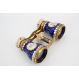 A late of late 19th Century opera glasses, the barrels basse-taille enamelled