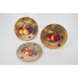 Three Royal Worcester hand-painted fruit study small plates, largest 16.5 cm