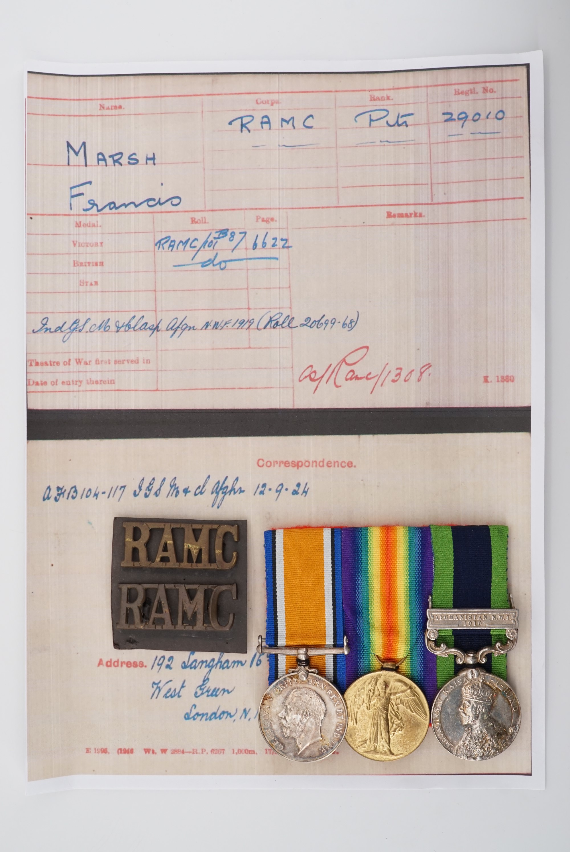 British War and Victory medals with George V India General Service medal and Afghanistan NWF 1919