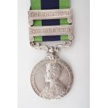 A George V India Service medal with two Waziristan clasps to 697 Rfmn Amir Ali, 104 Rfls