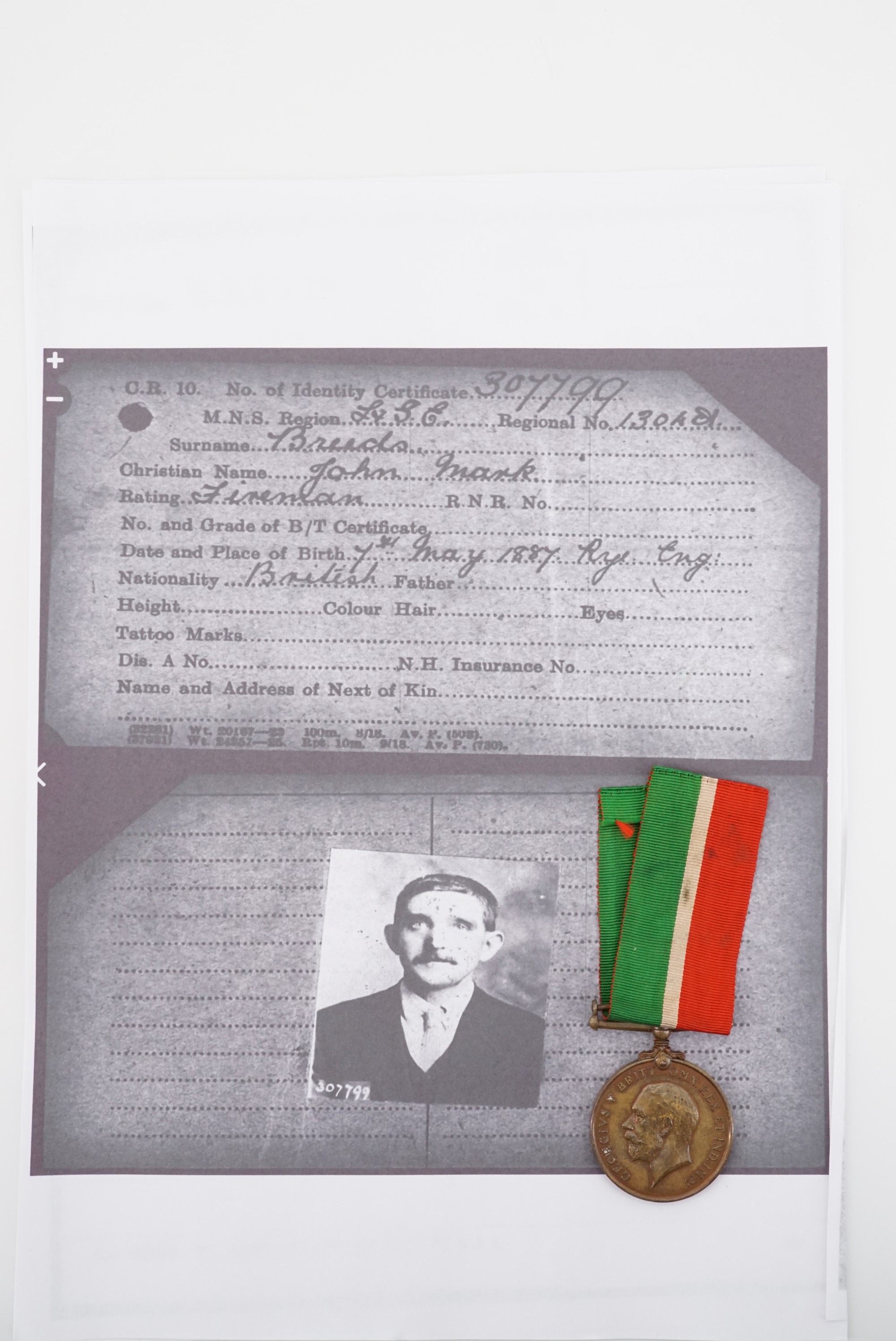 A Mercantile Marine Medal to Fireman John M Breeds