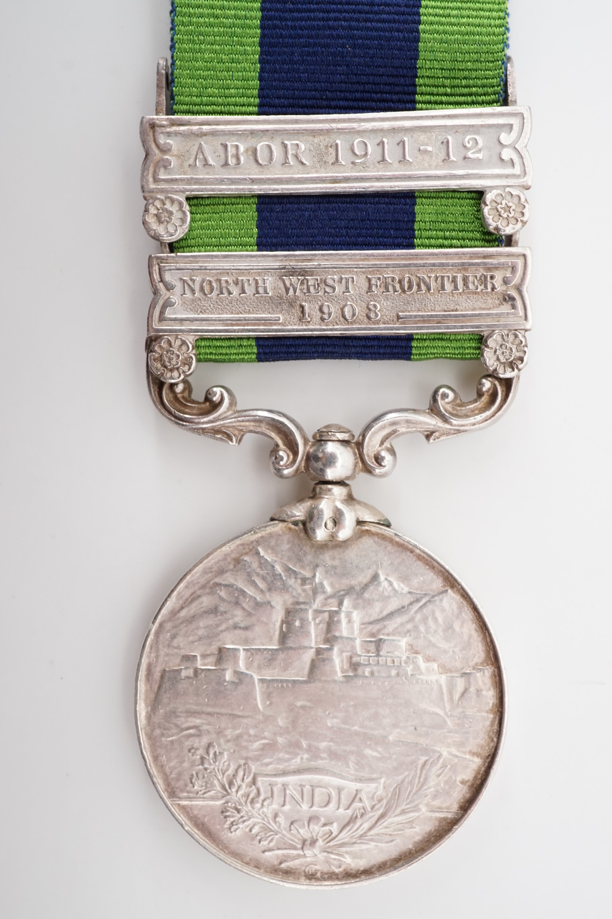 An Edward VII India General Service medal with North West Frontier 1908 and Abor 1911-12 clasps to