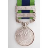 An Edward VII India General Service medal with North West Frontier 1908 and Abor 1911-12 clasps to