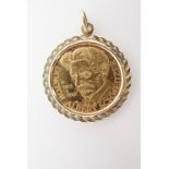 A 1965 Doctor Albert Schweitzer 900 standard gold commemorative token in yellow metal pendant mount,