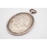 A George III white metal school prize fob medallion, engraved to one face 'Presented by J Douglas,