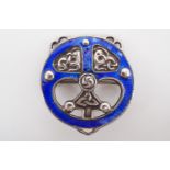 A boxed Alexander Ritchie Iona Scottish silver and basse taille enamelled penannular brooch, marks