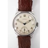 A 1940s military style Longines wrist watch, the movement numbered 6147076, press-on case back