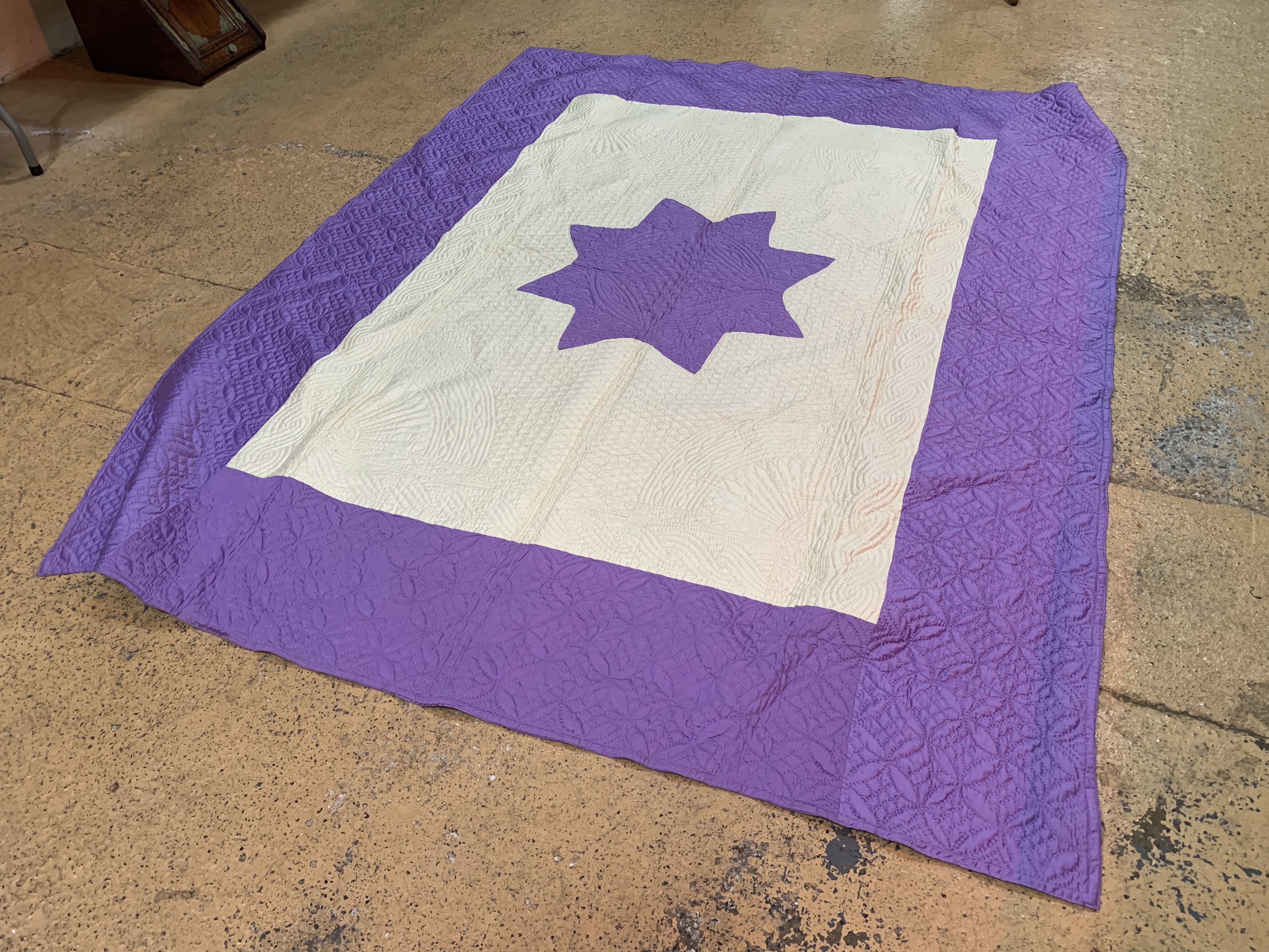 An antique Durham quilt of bright violet cotton, with a soft satin sheen, 250 x 200, late 19th / - Image 3 of 6