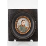 A miniature painting on ivory of Napoleon, signed Dupree, in an ebonised wooden frame,