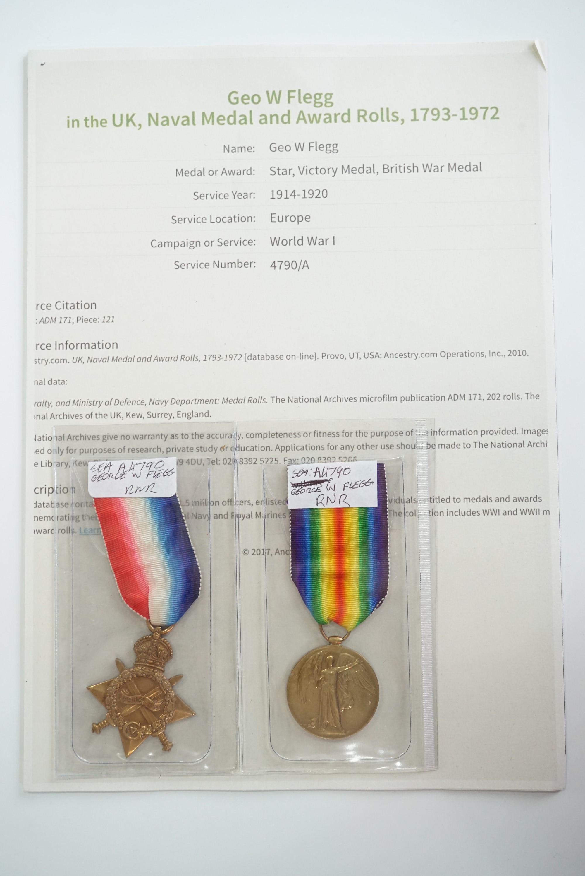 A 1914-15 Star and Victory medal to M 11439 C Hiskett, SSA, RN; 1914-15 Star and Victory medal to - Image 4 of 4