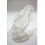 A frosted glass paperweight in the form of a fish, in the manor of Lalique, marks erased, 5 cm