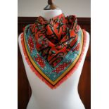 A vintage Liberty of London wool scarf of Celtic influence, in black, red and turquoise blue, 65 x