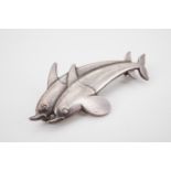 A Georg Jensen silver double dolphin brooch, No 317, 4 cm