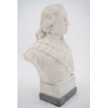 A 19th Century carved marble bust of Oliver Cromwell, raised over a rectangular socle and plinth, 35