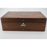 A Victorian rosewood portable writing box, inlaid with mother-of-pearl, abalone and brass wire, 25