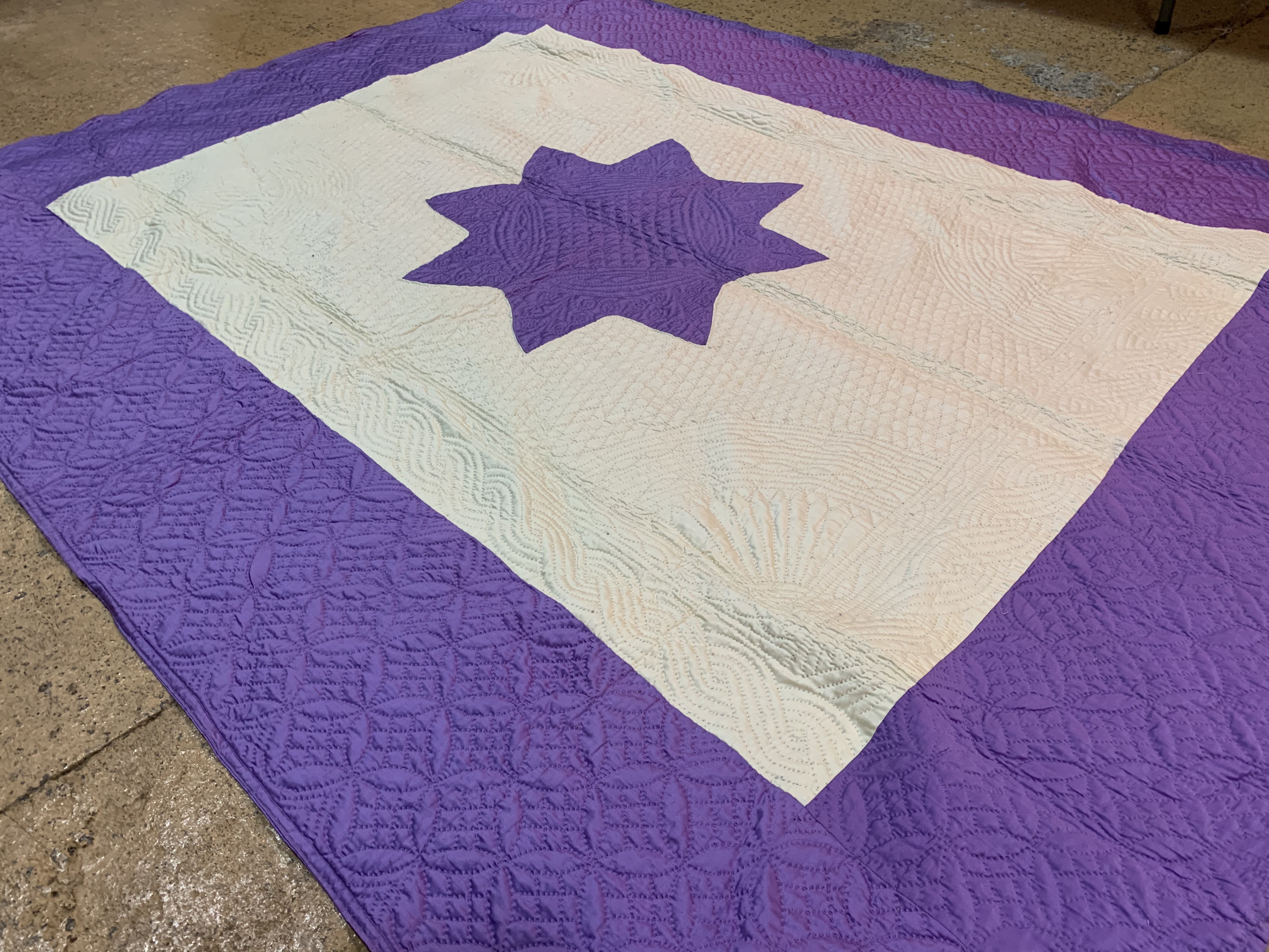 An antique Durham quilt of bright violet cotton, with a soft satin sheen, 250 x 200, late 19th / - Image 4 of 6