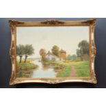 *** Joustro (19th Century) Impressionist summertime view of a whitewashed cottage tucked into the