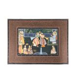 Escuela hindú, mediados del s.XX. Pintura al gouache sobre seda con represetación de escena