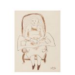 Eudald Serra i Güell (Barcelona, 1911-2002) Mujer sedente. Dibujo a tinta y aguada sobre papel.