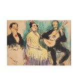 Ricard Canals (Barcelona, 1876-1931) Cantaores y guitarrista. Pastel sobre papel. Firmado. 23 x 32