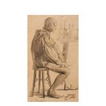 Joan Llimona (Barcelona, 1860- 1926) Artista. Dibujo a carboncillo sobre papel. Firmado. 54 x 32