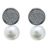 Pendientes en oro blanco con motivo circular de diamantes talla brillante y perla Australiana de