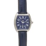 Reloj Sandoz de pulsera para caballero. En acero y correa de piel. Esfera azul con numeración