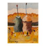 Joan Clapera Mayà (Olot, Girona, 1929-2018) Pallers de la Garrotxa. Óleo sobre tela. Firmado y