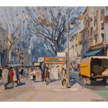 Ramon Barnadas (Olot, Girona, 1909-Vic, Barcelona, 1981) Ramblas. Barcelona. Gouache sobre papel.