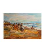 Escuela catalana, s.XX. Figuras en la playa. Óleo sobre tela. Firmado Catala. 50 x 73 cm.