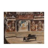 Antonio Vives Fierro (Barcelona, 1940) El pianista. Óleo sobre tela. Firmado y fechado en 1987. 33 x