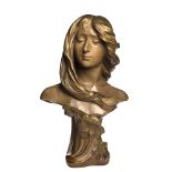 Escuela francesa, ppios. del s.XX. Ninfa. Busto Art Nouveau en terracota patinada según modelo de