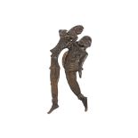 Cortador indio diseño figuras femenina y masculina en bronce patinado, s.XIX. 7 x 15 cm.