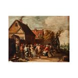 Escuela holandesa, s.XIX. Seguidor de David Teniers el Joven. Fiesta popular. Óleo sobre tabla.