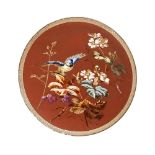 Plato en cerámica francesa esmaltada con decoración floral y ave, segundo cuarto del s.XX. Diám.: 41
