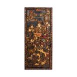Plafón chino en madera tallada y policromada con representación de doctor en su estudio en