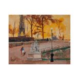 José Luis Florit (Madrid, 1907-2001) Parque de París con figuras. Óleo sobre tela. Firmado. 33 x