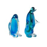 Pingüinos. Pareja de figuras en cristal de Murano "sommerso", segunda mitad del s.XX. Alts.: 18,5