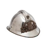 Casco de bombero francés en metal cromado y latón, c.1920.