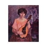 Joan Palet (Barcelona, 1911-1996) Muchacha con mandolina. Óleo sobre tela. Firmado. 65 x 54 cm.