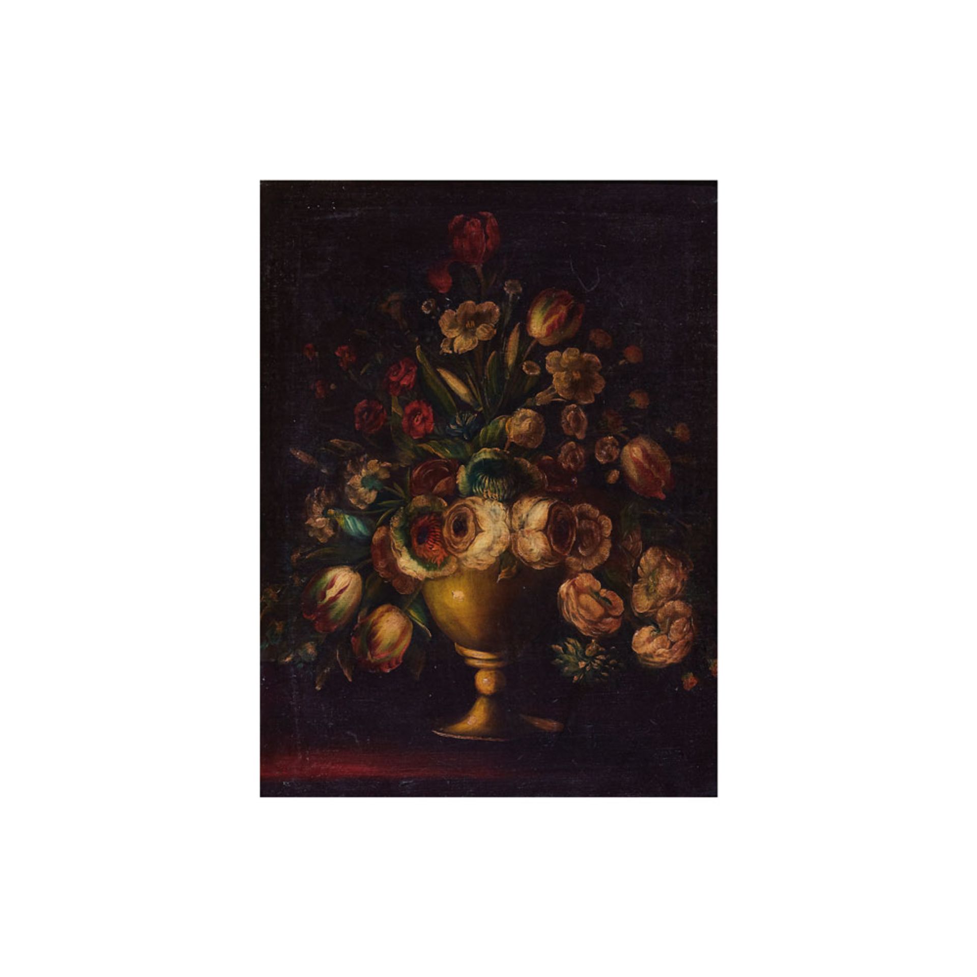 Escuela española, s.XIX. Jarrón con flores. Óleo sobre tela. 60 x 45 cm.