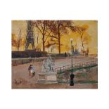 José Luis Florit (Madrid, 1907-2001) Parque de París con figuras. Óleo sobre tela. Firmado. 33 x