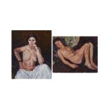 Joan Palet (Barcelona, 1911-1996) Desnudo femenino recostado y Semidesnudo femenino sedente. Lote de