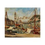 Antonio Canadell Moragas (Barcelona, 1898-1938) Puerto de Barcelona. Óleo sobre tela. Firmado y