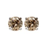 Pendientes en oro blanco 14K con diamante brown talla brillante engastado en garras. Peso diamantes: