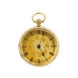 Reloj de bolsillo lepine, fles. del s.XIX. En oro labrado con decoración de motivos vegetales.