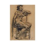 Francisco Gimeno Arasa (Tortosa, Tarragona, 1858-Barcelona, 1927) Desnudo femenino sedente. Dibujo a