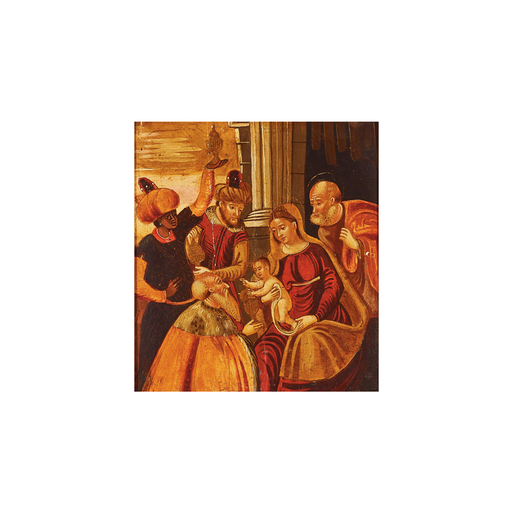 Escuela veneciana, s.XIX. Adoración de los Reyes Magos. Óleo sobre tabla.