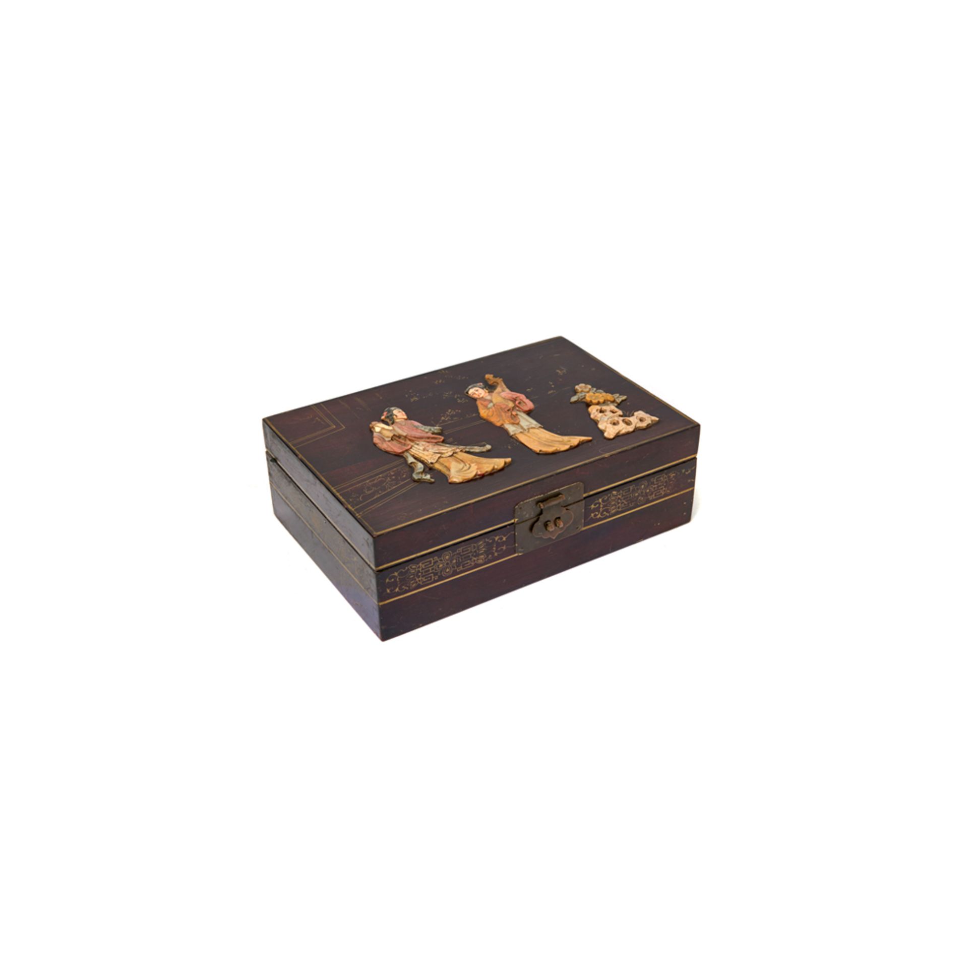 Caja joyero china en madera de palisandro.